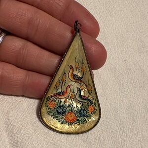 Hand-Painted Antique Mother Of Pearl Teardrop Pendant
